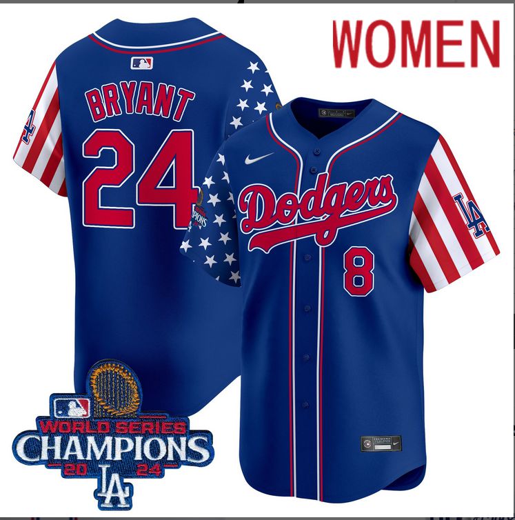 Women   MLB Los Angeles Dodgers #24 Bryant American Style blue 2024 World Series Champions  Limited Jersey